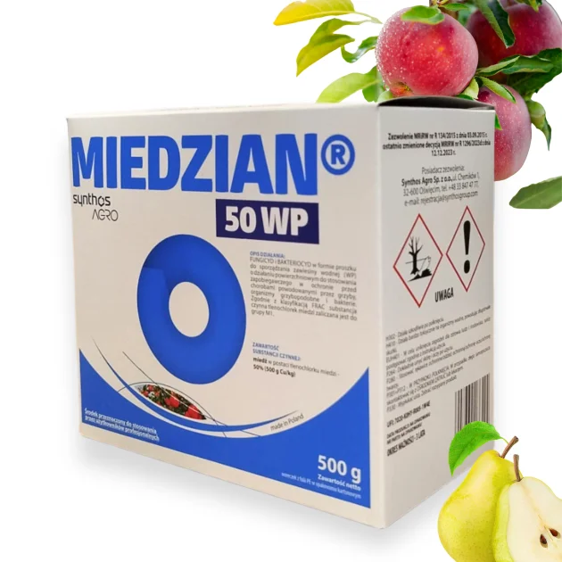 MIEDZIAN 50 WP 0,5 KG Środek grzybobójczy Fungicyd z miedzią oprysk do sadu